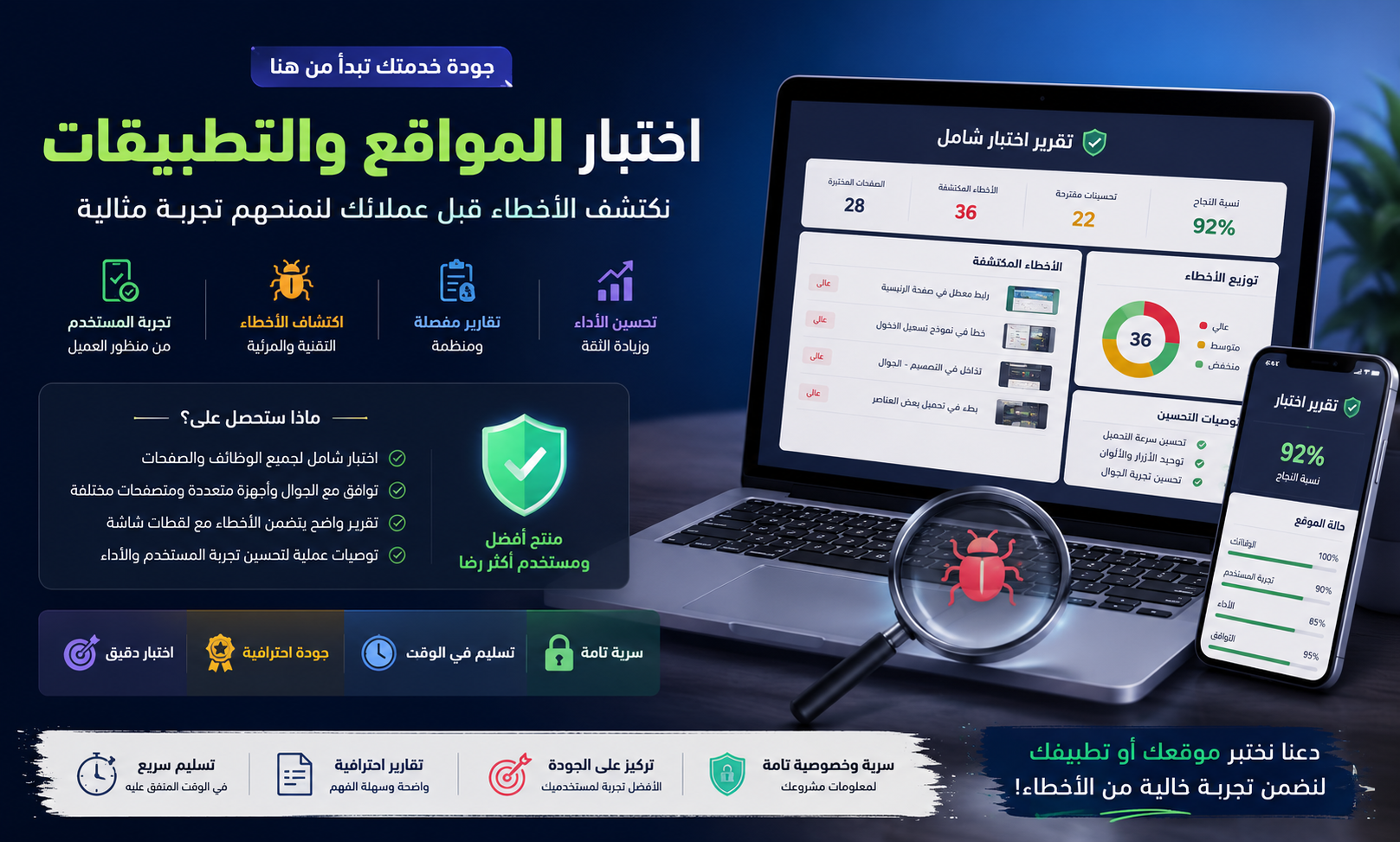 اختبار المواقع والتطبيقات وإعداد تقرير شامل بالأخطاء وتجربة المستخدم